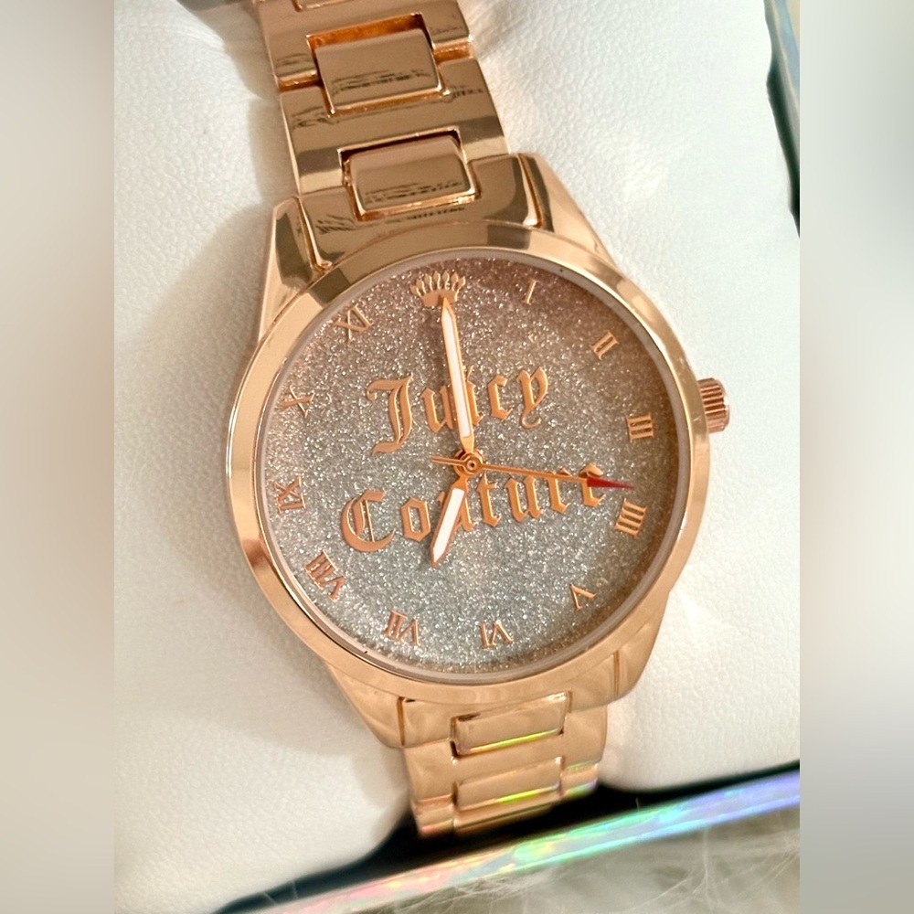 NEW!! HTF RARE Y2K Juicy Couture Rose Gold Bling Watch